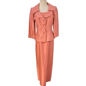 NWT Talbots Pure Silk‎ Dress & Jacket Set Beaded Collar Coral Pink Sz 4 $238